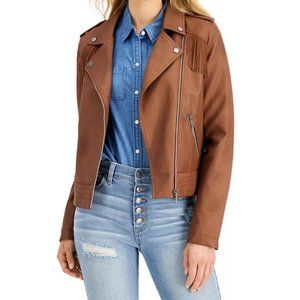 NWT COFFEESHOP JUNIORS' FAUX-LEATHER FRINGE MOTO JACKET